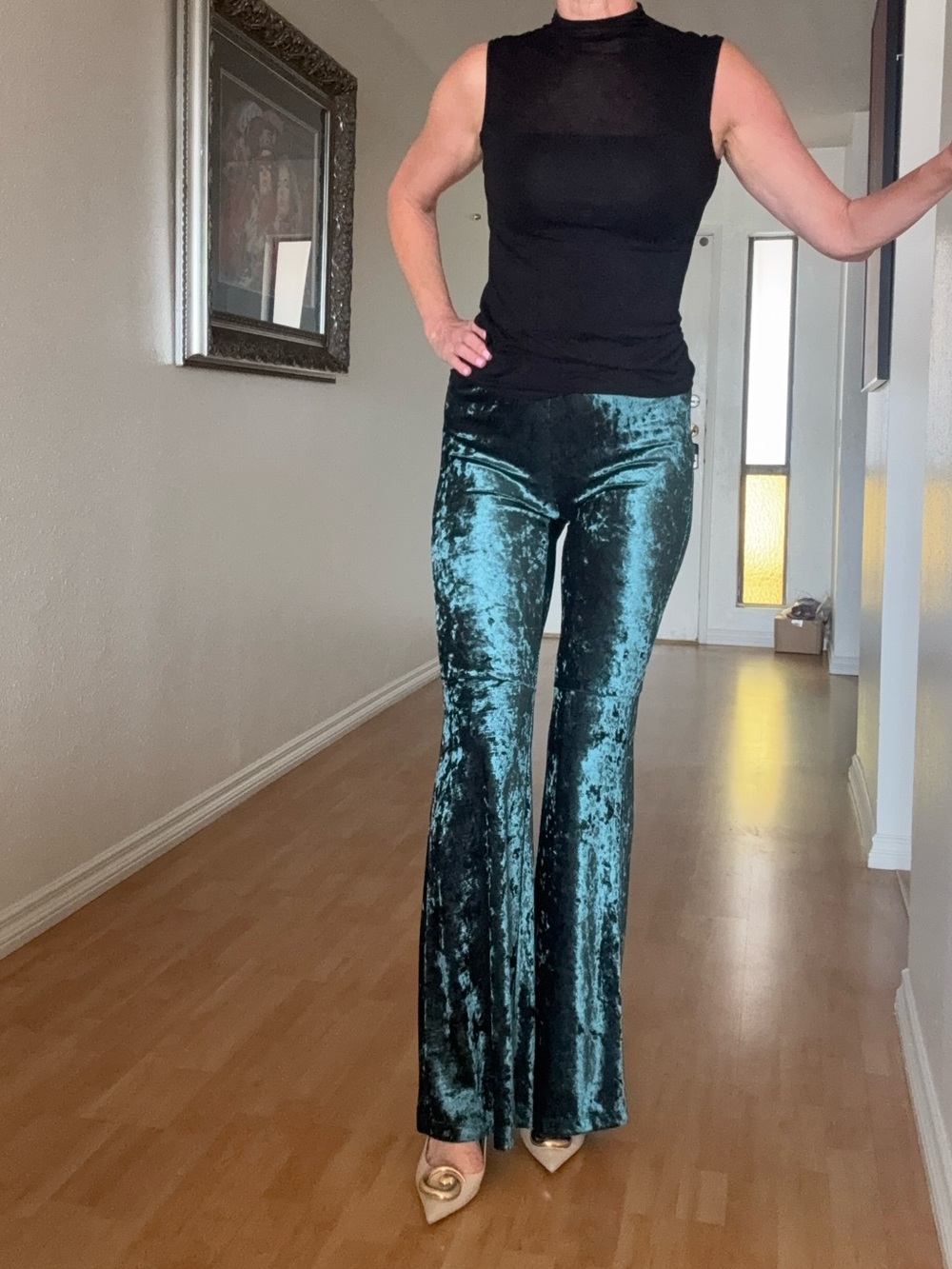 Ronny Kobo Collection Teal Velvet Flared Pants S NRW $350